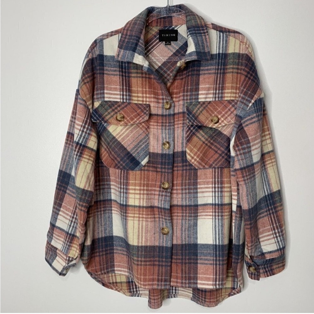 Timing Plaid Flannel Shacket Shirt Size M